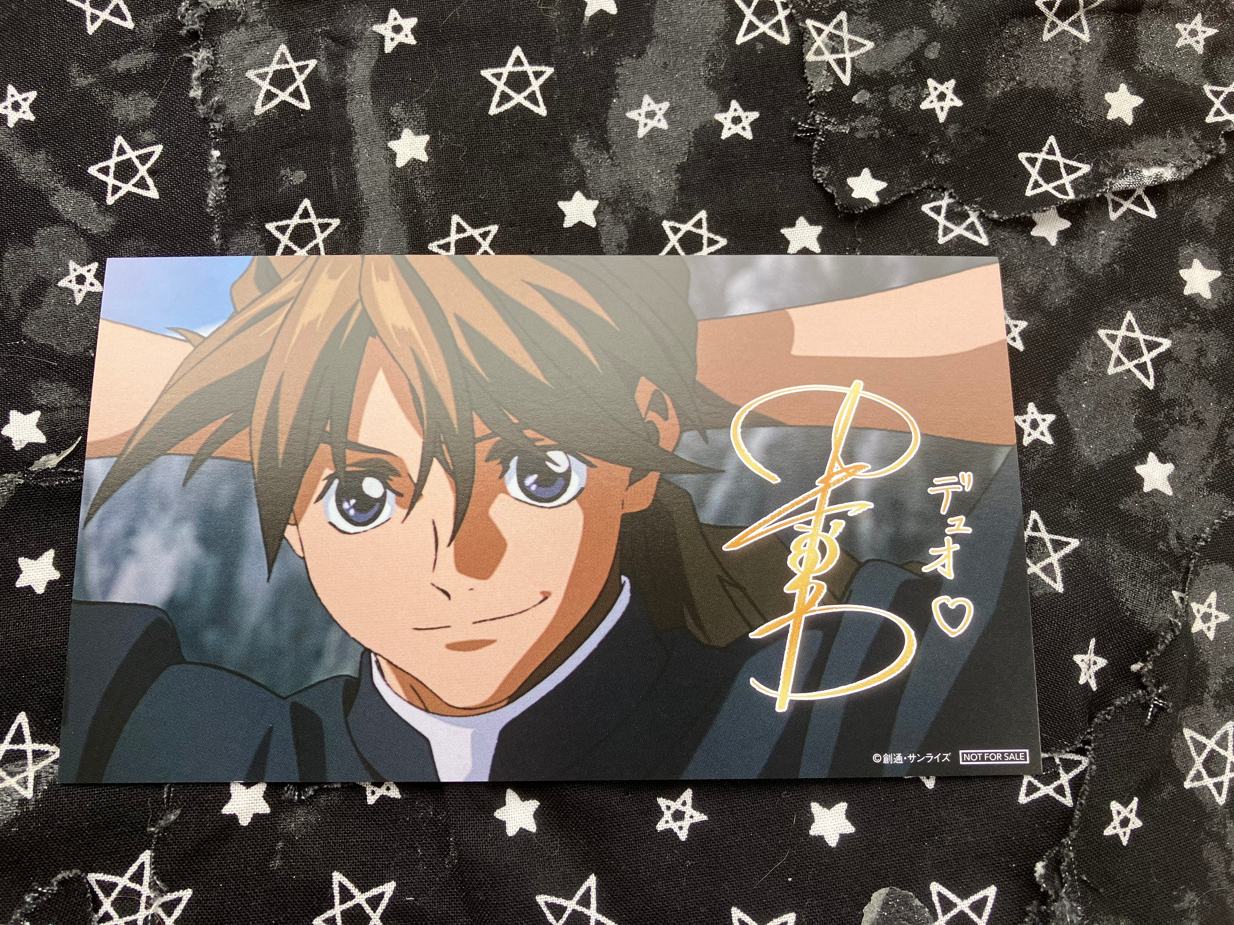 Illustration card of Gundam wing Duo that has a reproduction signature of Toshihiko Seki on it.